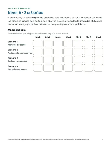 Plan día a día (Nivel A)